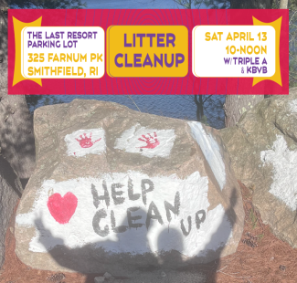 Litter clean up poster of a rock with handprints