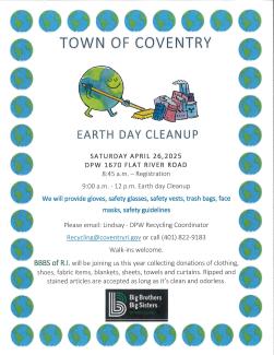 Coventry earth day April 26 8:45 at 1670 flat river road