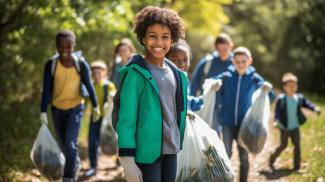 Children picking up trash