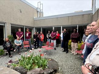 Cleanup group in courtyard