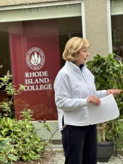 person speaking at cleanup event
